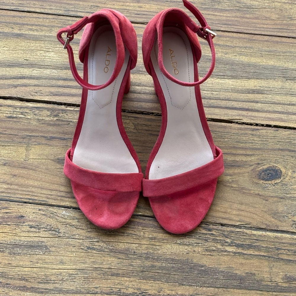 ALDO Red Suede Open-Toe Ankle-Strap Heels